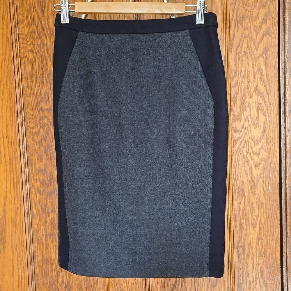 J Crew Gray Navy 100% Wool Pencil Skirt